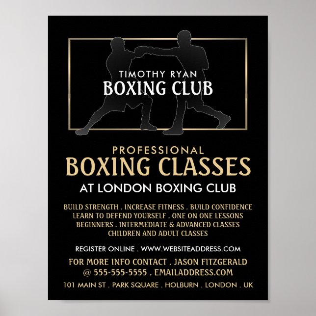 Silhouette Boxing Match, Boxing Class Advert Poster (Framsidan)