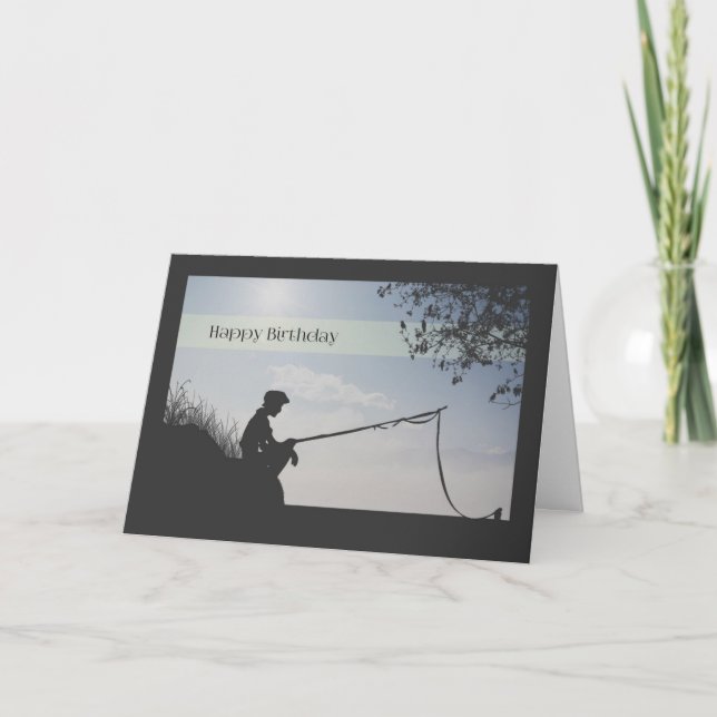 Silhouette Boy Fishing Birthday Card Kort (Framsida)