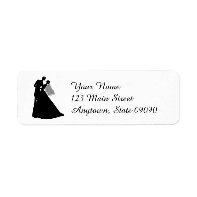 Silhouette Bride & Groom Address Label (svart) Returadress Etikett (Framsidan)