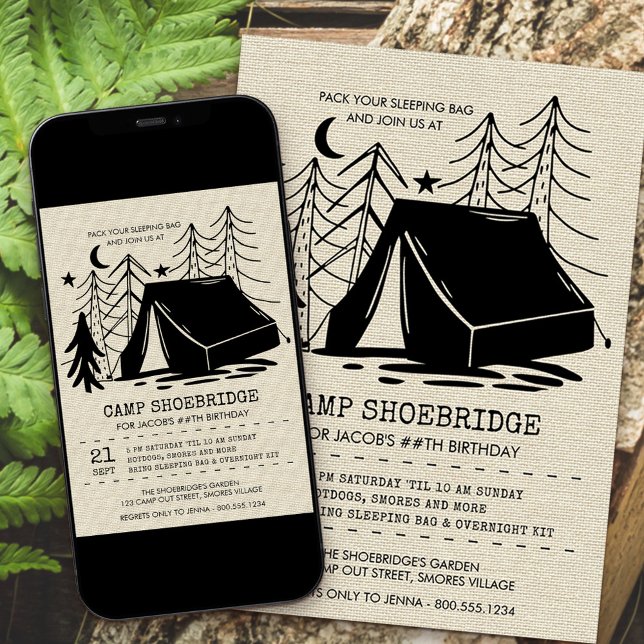 Silhouette Camping Birthday Inbjudningar (Skapare uppladdad)