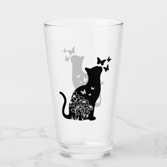 Silhouette Cat & Butterflies, Cat Lover, Cat Owner Glaskopp (Framsida)