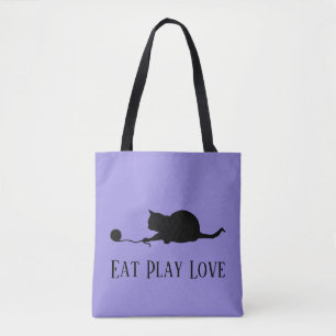 Silhouette Cat Play"Eat Be Kärlek" Tygkasse