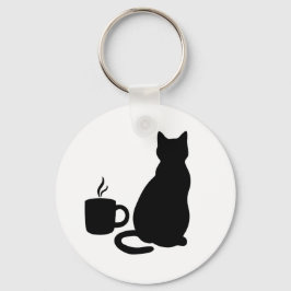 Silhouette Catful Coffee Art DesignK-okedjan Nyckelring