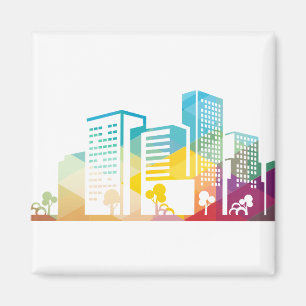 Silhouette cityscape byggnad ikon färg City Magnet