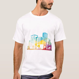 Silhouette cityscape byggnad ikon färg City T Shirt