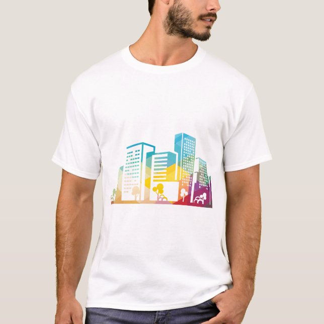 Silhouette cityscape byggnad ikon färg City T Shirt (Framsida)
