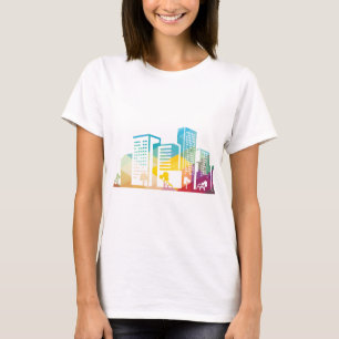 Silhouette cityscape byggnad ikon färg City T Shirt