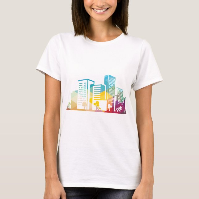 Silhouette cityscape byggnad ikon färg City T Shirt (Framsida)