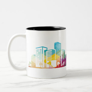 Silhouette cityscape byggnad ikon färg City Två-Tonad Mugg