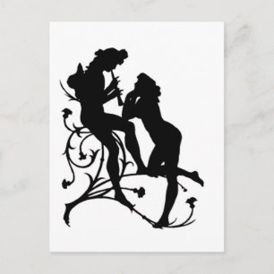 Silhouette Couple Music Älskare Vykort