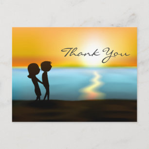 Silhouette Couple Sunset ~ Sunrise Beach Tack Vykort