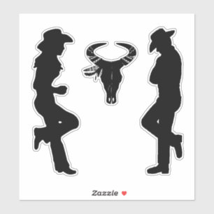 Silhouette Cowgirl Cowboy and Bull Skull Klistermärken