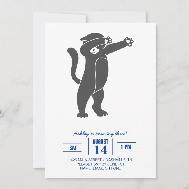 Silhouette Dabbing-katt - Välj bakgrund färg Inbjudningar (Framsida)