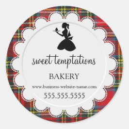 Silhouette Dam Cupkaka Tartan Bakery Packaging Runt Klistermärke