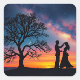 Silhouette Dance Couple Fyrkantigt Klistermärke