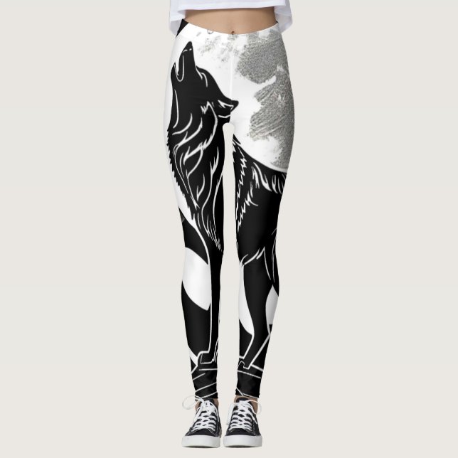 Silhouette-design för Varg nattetid Leggings (Framsida)