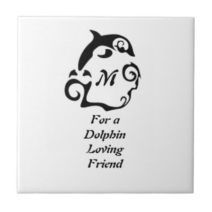 Silhouette Dolphin i Svartahavsviken Monogram Kakelplatta