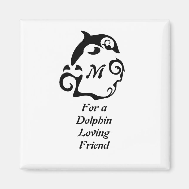 Silhouette Dolphin i Svartahavsviken Monogram Magnet (Framsidan)