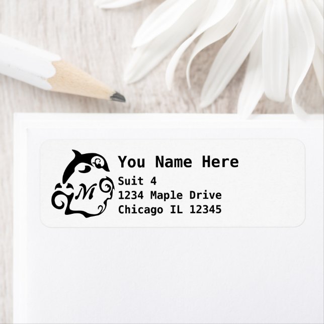 Silhouette Dolphin i Svartahavsviken Monogram Returadress Etikett (Insitu)