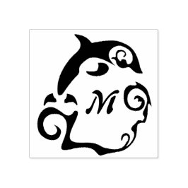 Silhouette Dolphin i Svartahavsviken Monogram Stämpel