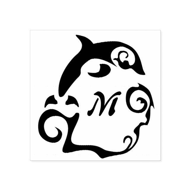 Silhouette Dolphin i Svartahavsviken Monogram Stämpel (Tryck)