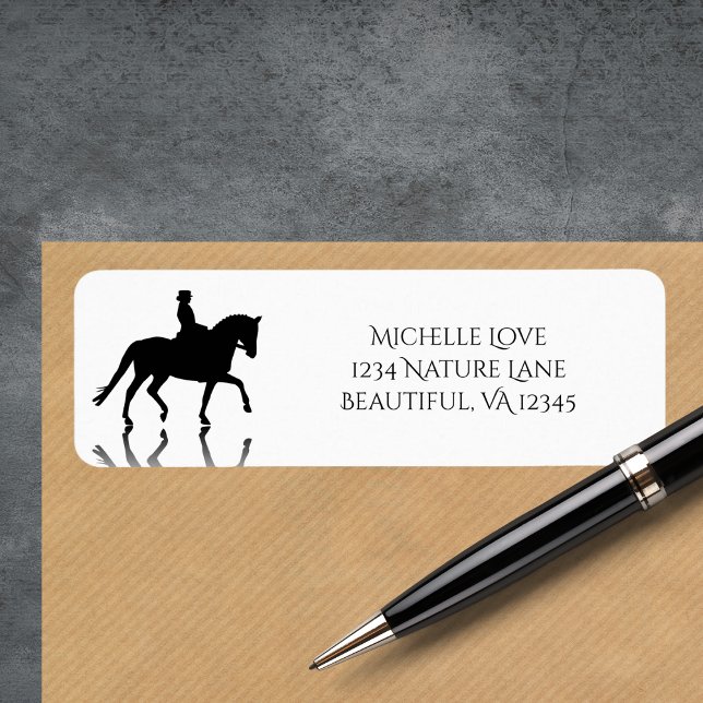 Silhouette Dressage Horse Returadress Returadress Etikett (Silhouette Dressage Horse with Reflection Label)