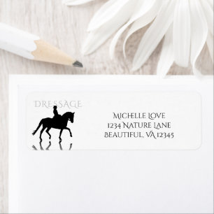 Silhouette Dressage Horse with Reflection Adress Returadress Etikett
