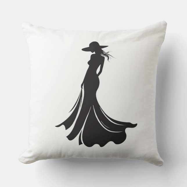👗 Silhouette Élégante de Femme en Robe Flottante  Kudde (Framsida)