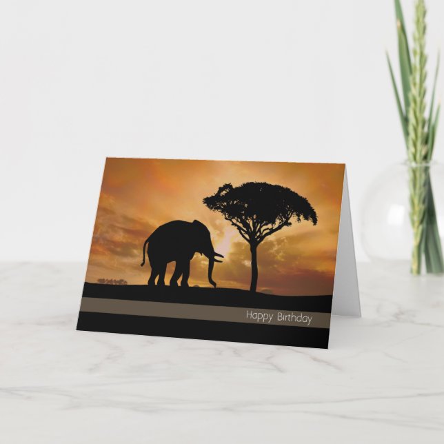 Silhouette Elephant med solnedgångskort Kort (Framsida)