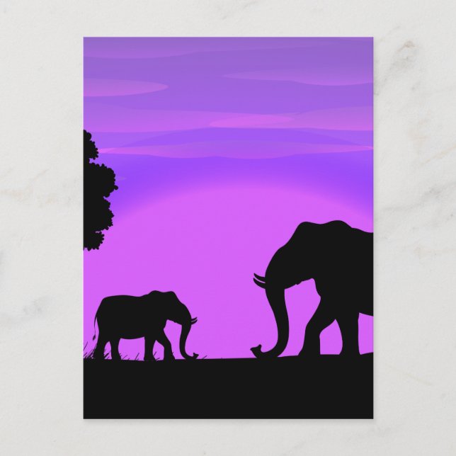 Silhouette Elephants Vykort (Framsida)