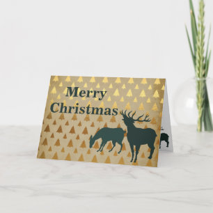 Silhouette Elk Golden Gräs Träd God jul Helgkort