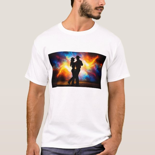 Silhouette, ett korskoppelpar som dansar tillsamma t shirt (Framsida)
