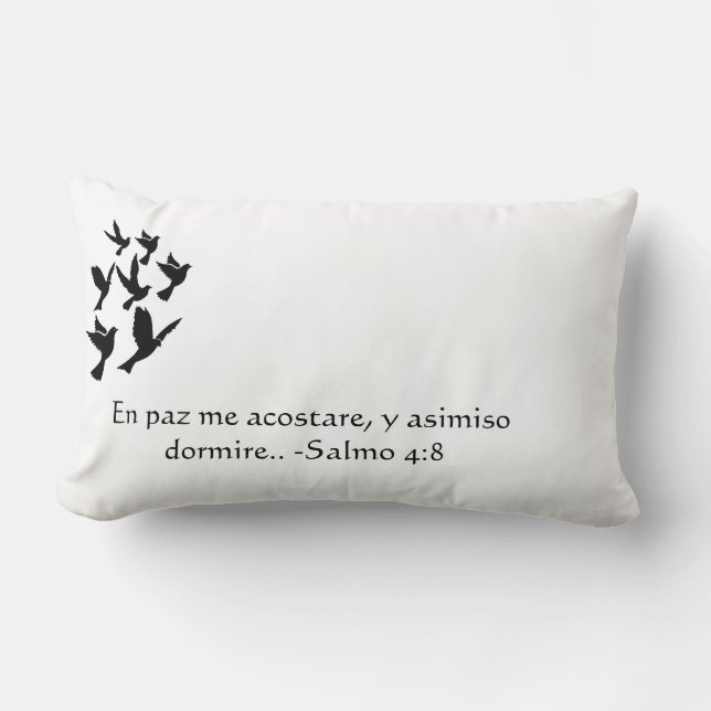 Silhouette fågelPsalm4:8 i den spanska Salmos 4:8 Lumbarkudde (Framsida)