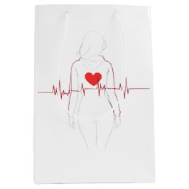 Silhouette féminine avec cœur et électrocardiogram