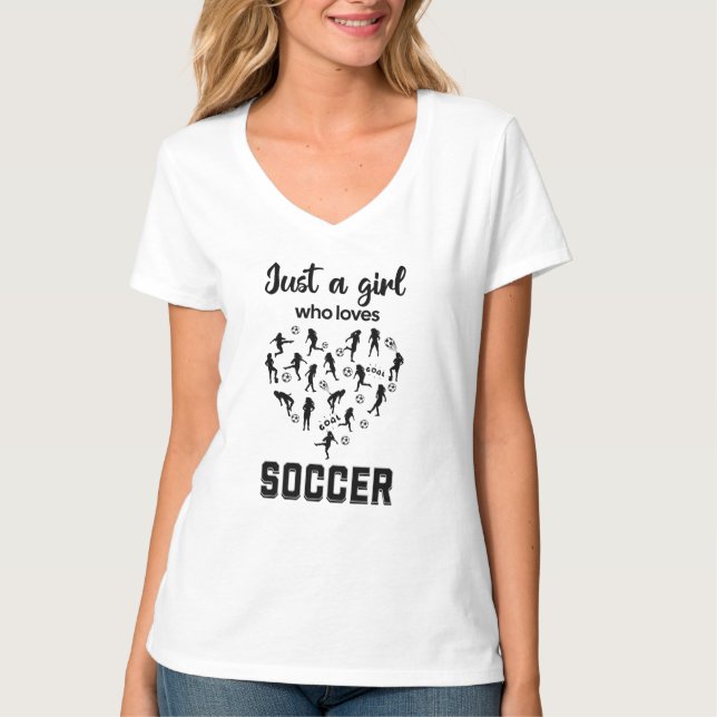 Silhouette-flickor som spelar fotboll t shirt (Framsida)