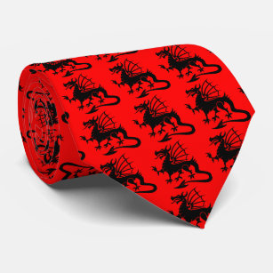 Silhouette för drake för röd bakgrundssvart slips
