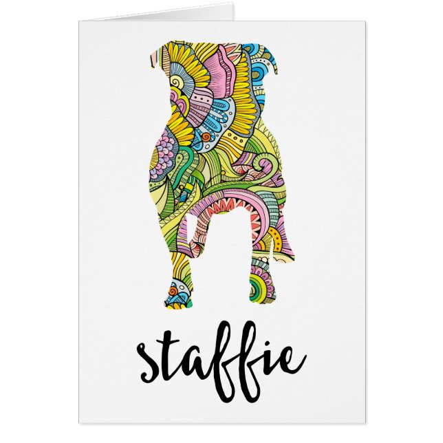 Silhouette för Staffordshire Terrierblommönster Hälsningskort (Framsidan)
