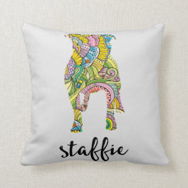 Silhouette för Staffordshire Terrierblommönster Kudde