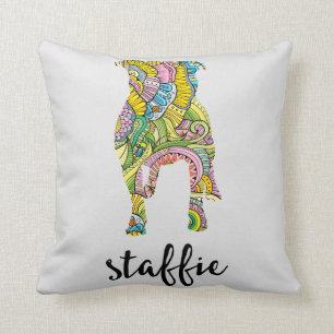Silhouette för Staffordshire Terrierblommönster Kudde