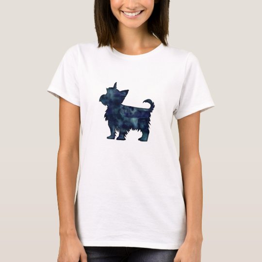 Silhouette för vattenfärg för Yorkie Terriersvart Tee