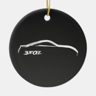 Silhouette för vit 350Z med Fauxkolfiber Julgransprydnad Keramik