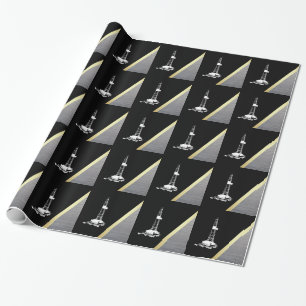 Silhouette för vitborranderigg på svart och meta presentpapper
