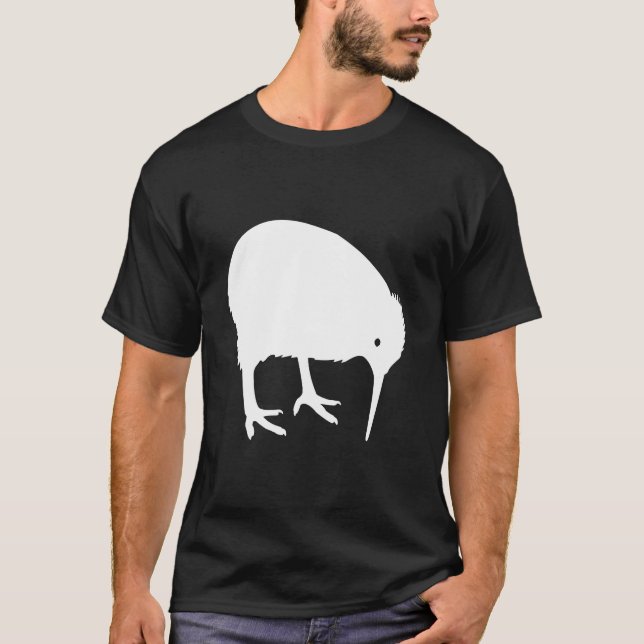 Silhouette för vitKiwifågel som pickar på det T Shirt (Framsida)