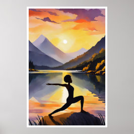 Silhouette från en afrikansk dam som gör Yoga vid  Poster