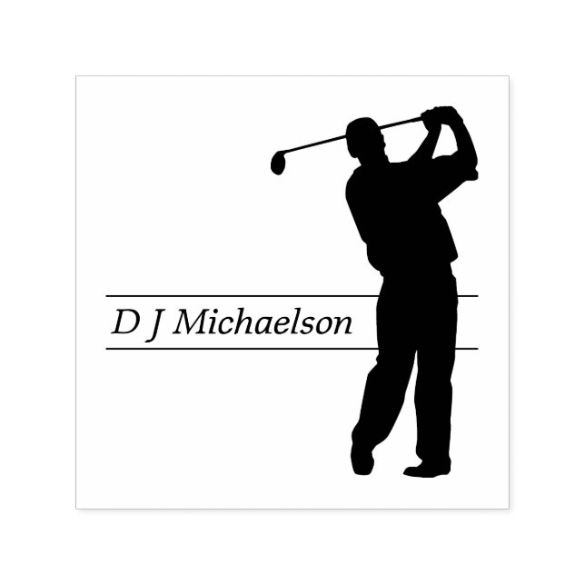 Silhouette Fullt Swing Golfer med Namn Självfärgande Stämpel (Design)