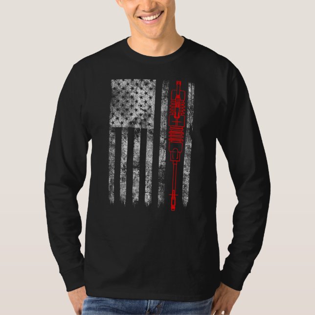 Silhouette Fuse Cutout American Flag Lineman T Shirt (Framsida)