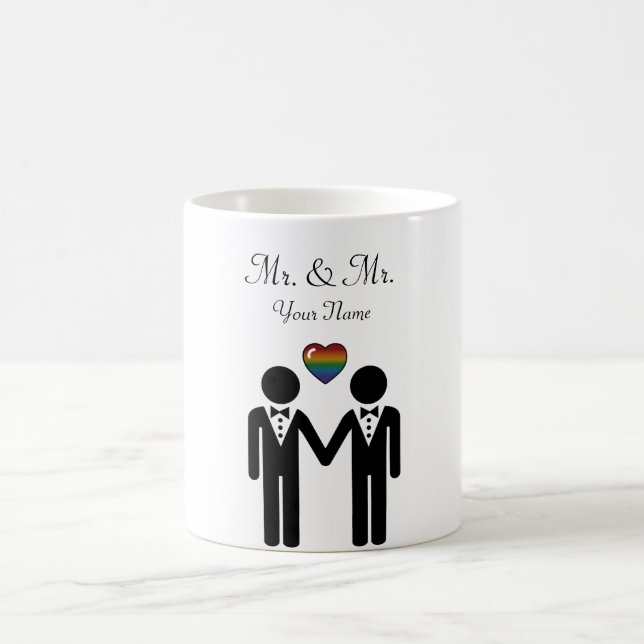 Silhouette Gay Grooms med Rainbow Heart Kaffemugg (Center)