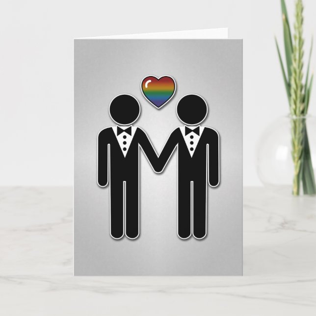 Silhouette Gay Grooms med Rainbow Heart Kort (Framsida)