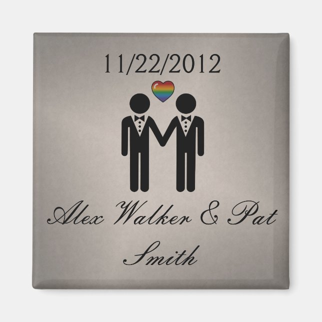Silhouette Gay Grooms med Rainbow Heart Magnet (Framsidan)