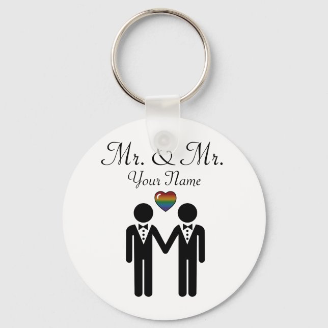 Silhouette Gay Grooms med Rainbow Heart Nyckelring (Framsida)